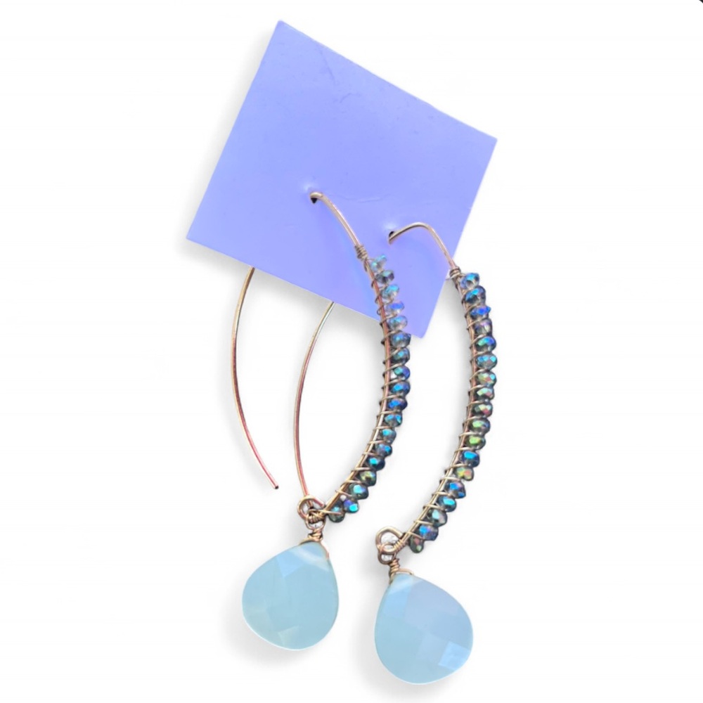 NEW Blue Gem Stone Dangle Earring